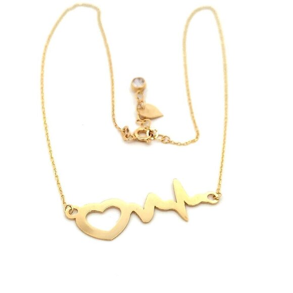 18K Yellow Gold Necklace Chain Heart beat 15 inches 2.59 grams